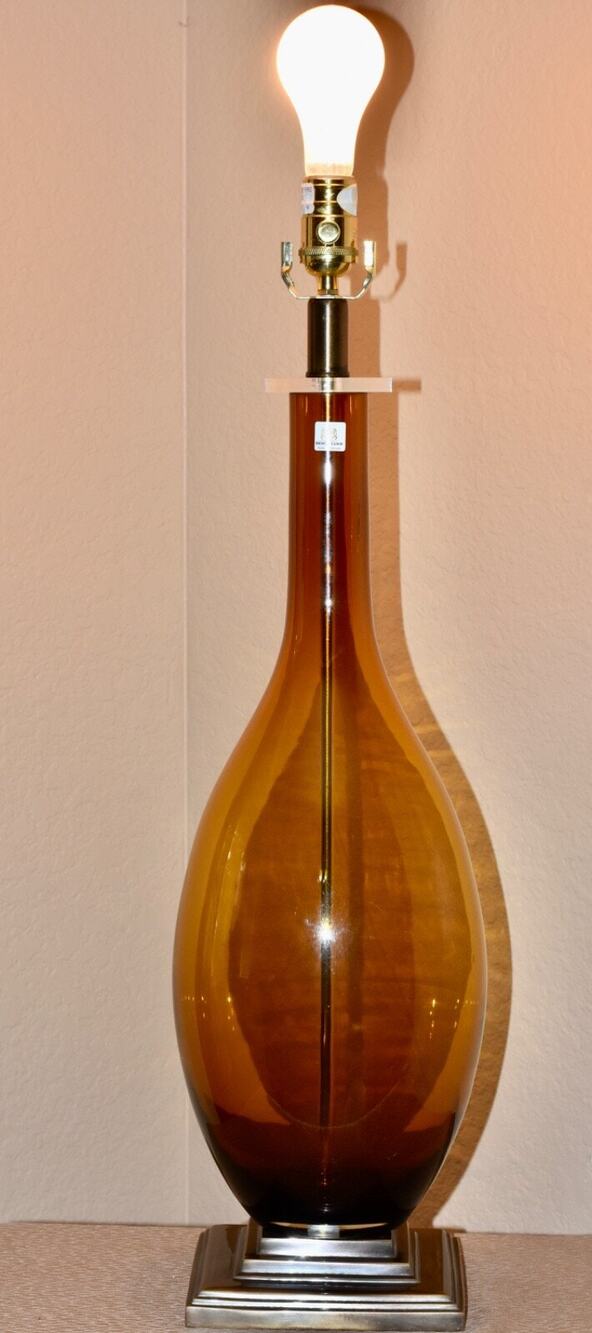 Design Guild Modern Amber Hand Blown Art Glass Lamp Made in Poland, 1960's